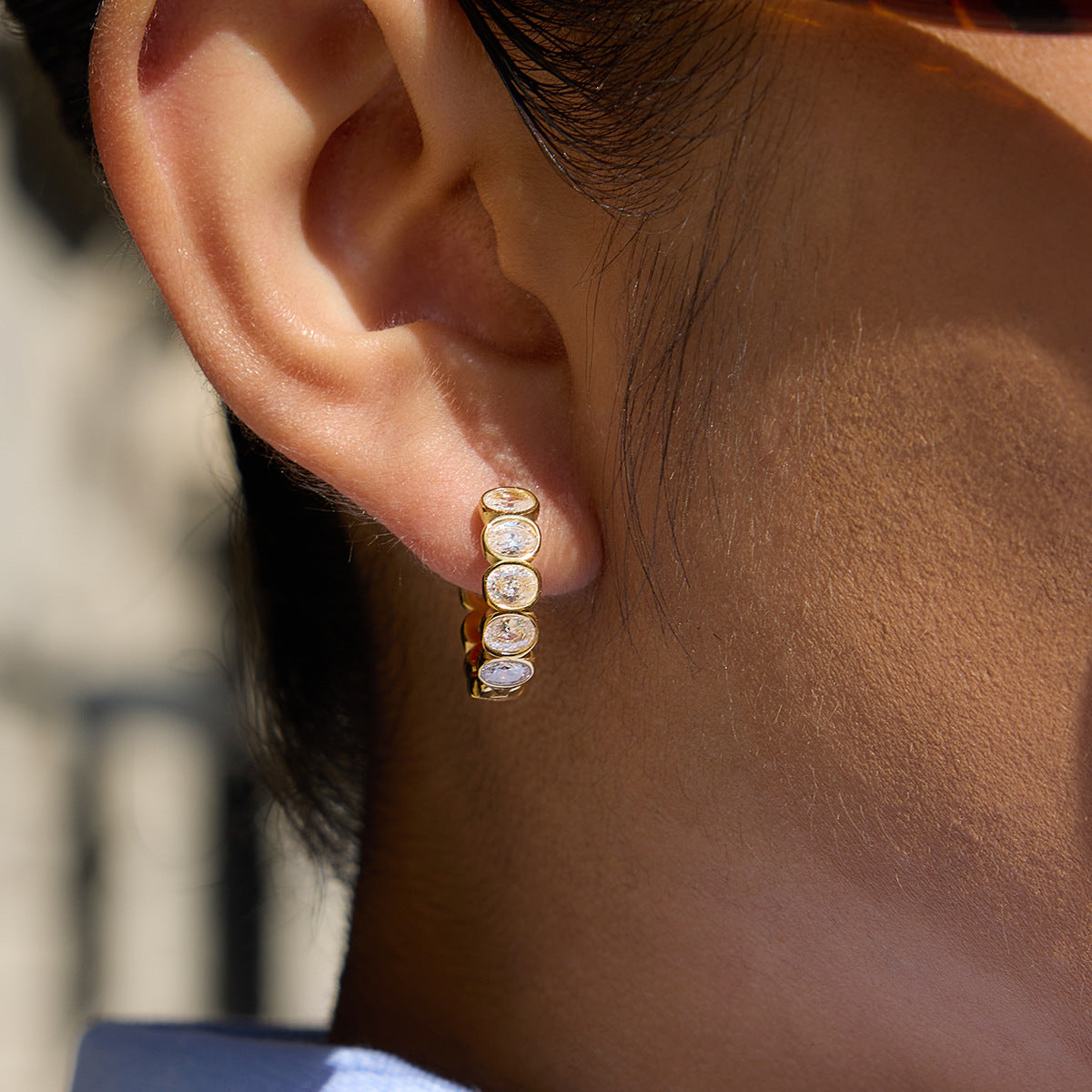 Stainless Steel Round White Cubic Zirconia Hoop Earrings