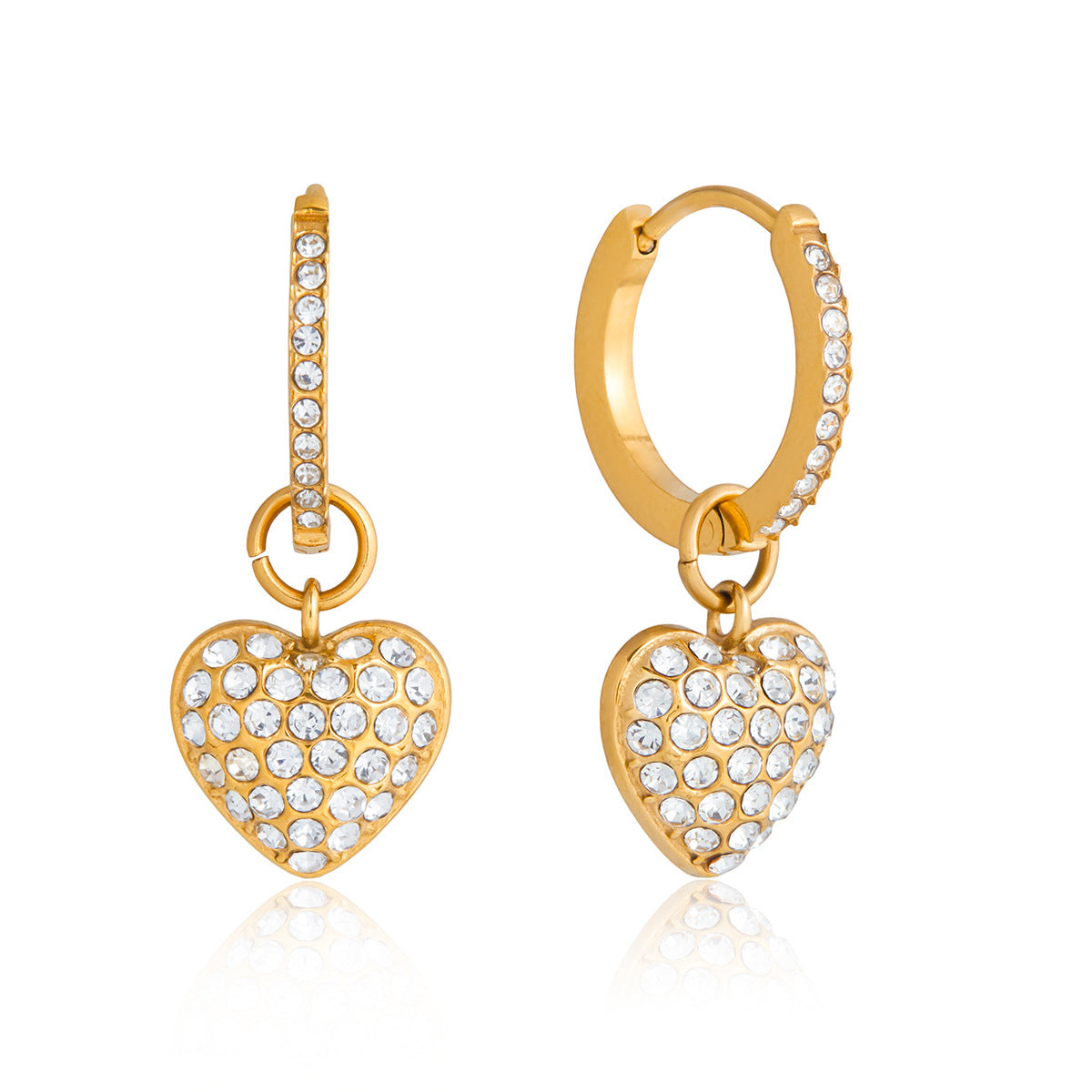 Stainless Steel Rhinestone Heart Huggie Earrings