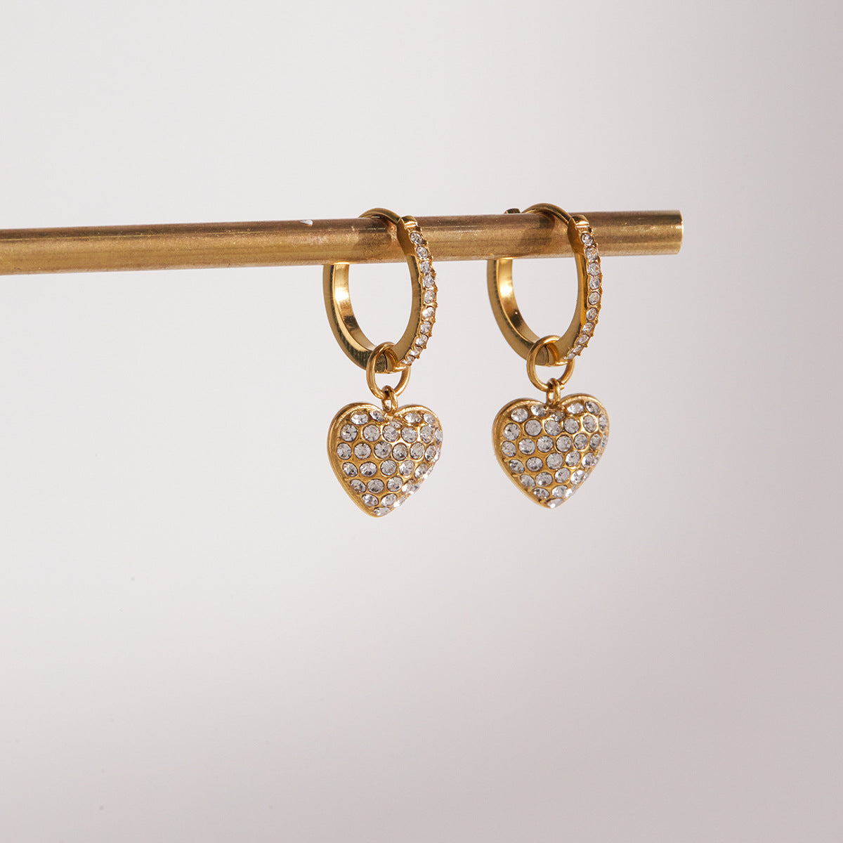 Stainless Steel Rhinestone Heart Huggie Earrings