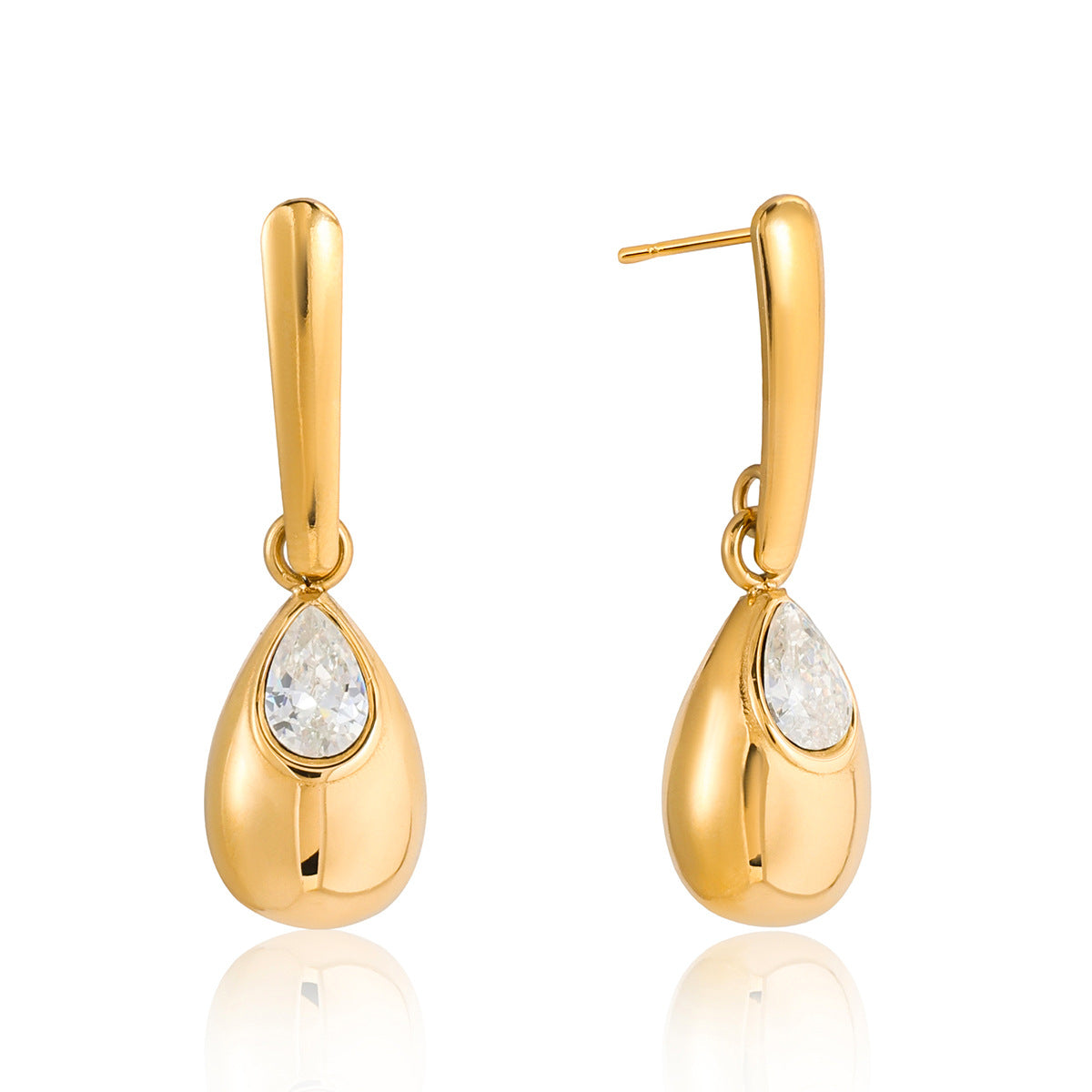 Stainless Steel Water Drop Cubic Zirconia Stud Earrings
