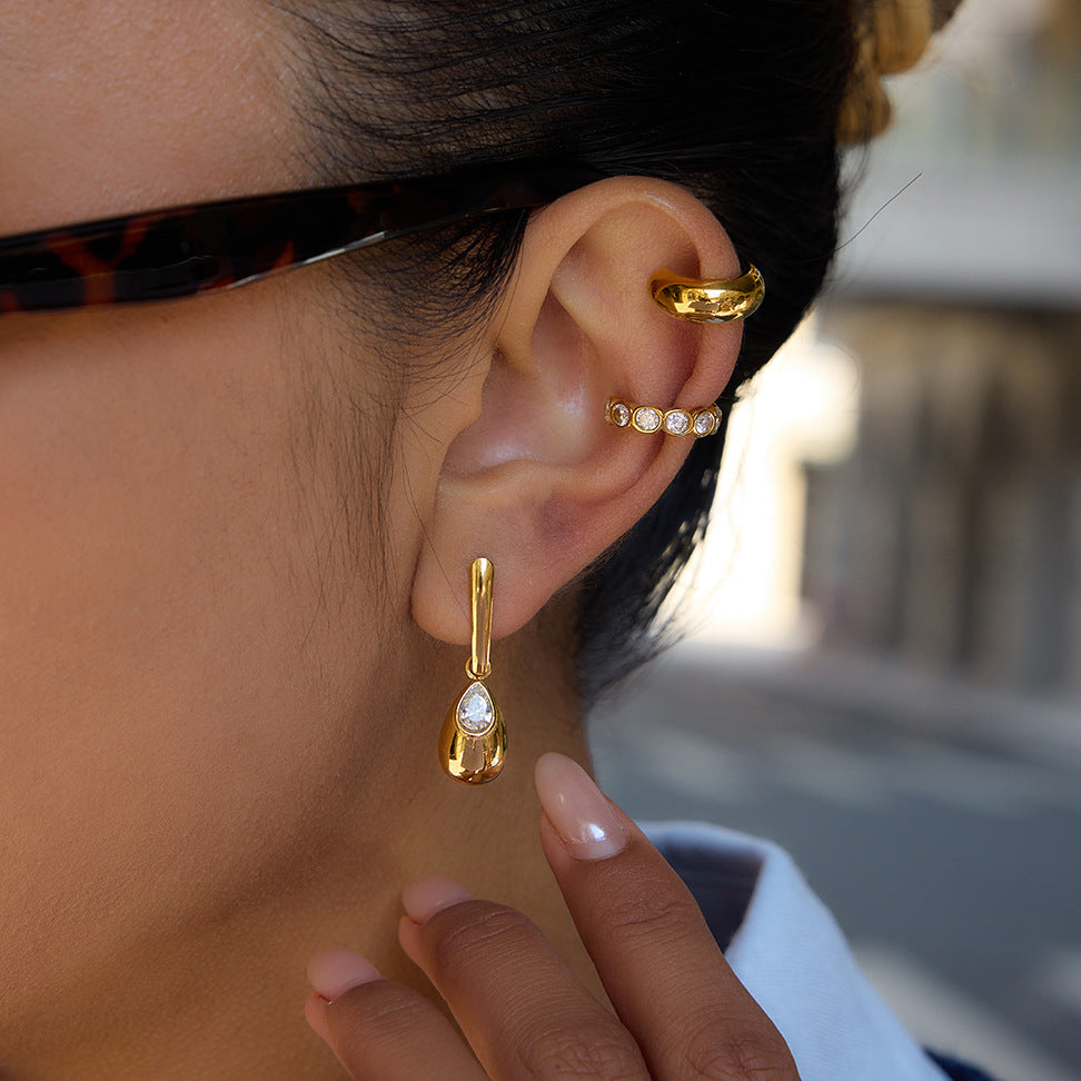 Stainless Steel Water Drop Cubic Zirconia Stud Earrings