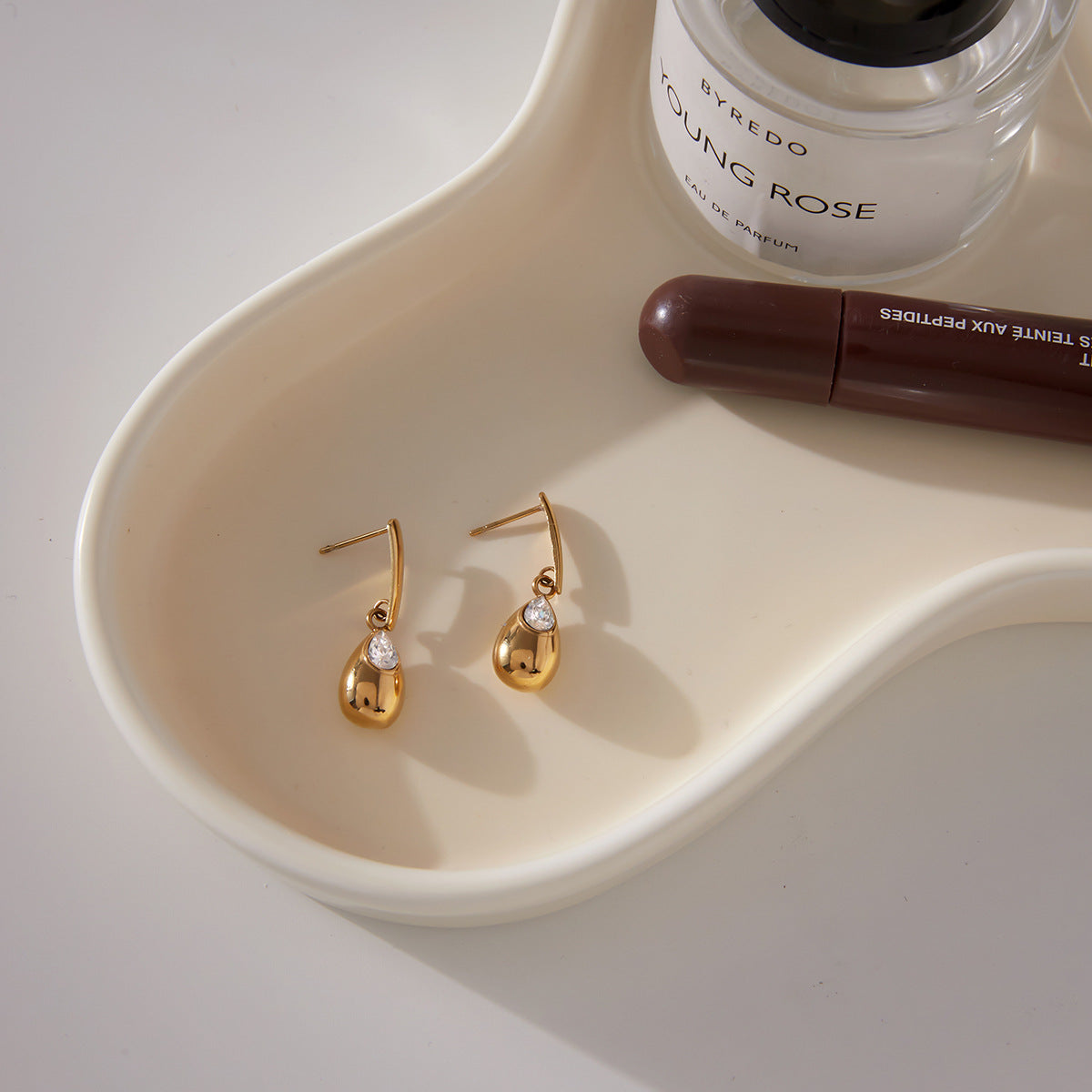 Stainless Steel Water Drop Cubic Zirconia Stud Earrings