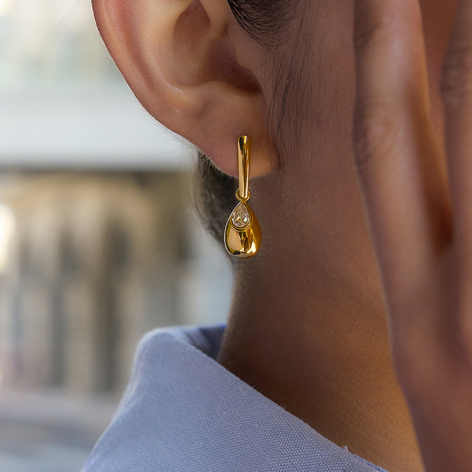 Stainless Steel Water Drop Cubic Zirconia Stud Earrings