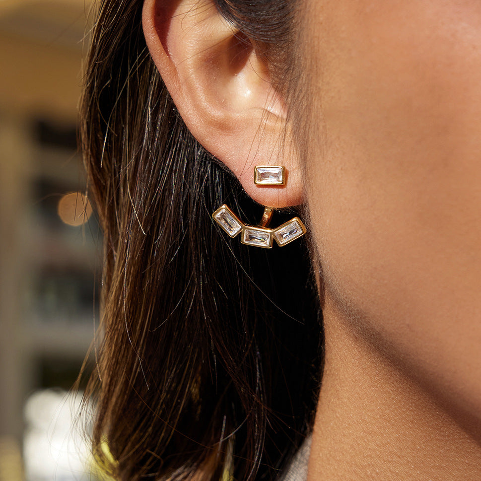 Stainless Steel Front and Back Cubic Zirconia Stud Earrings