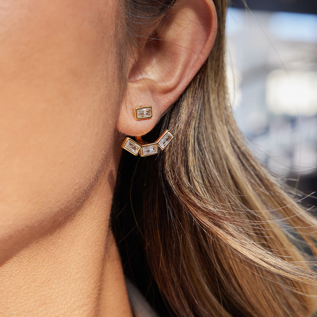 Stainless Steel Front and Back Cubic Zirconia Stud Earrings