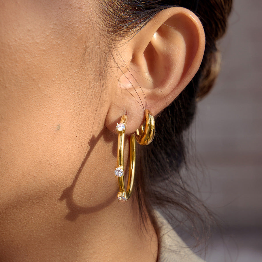 Stainless Steel White CZ C-shaped Stud Earrings