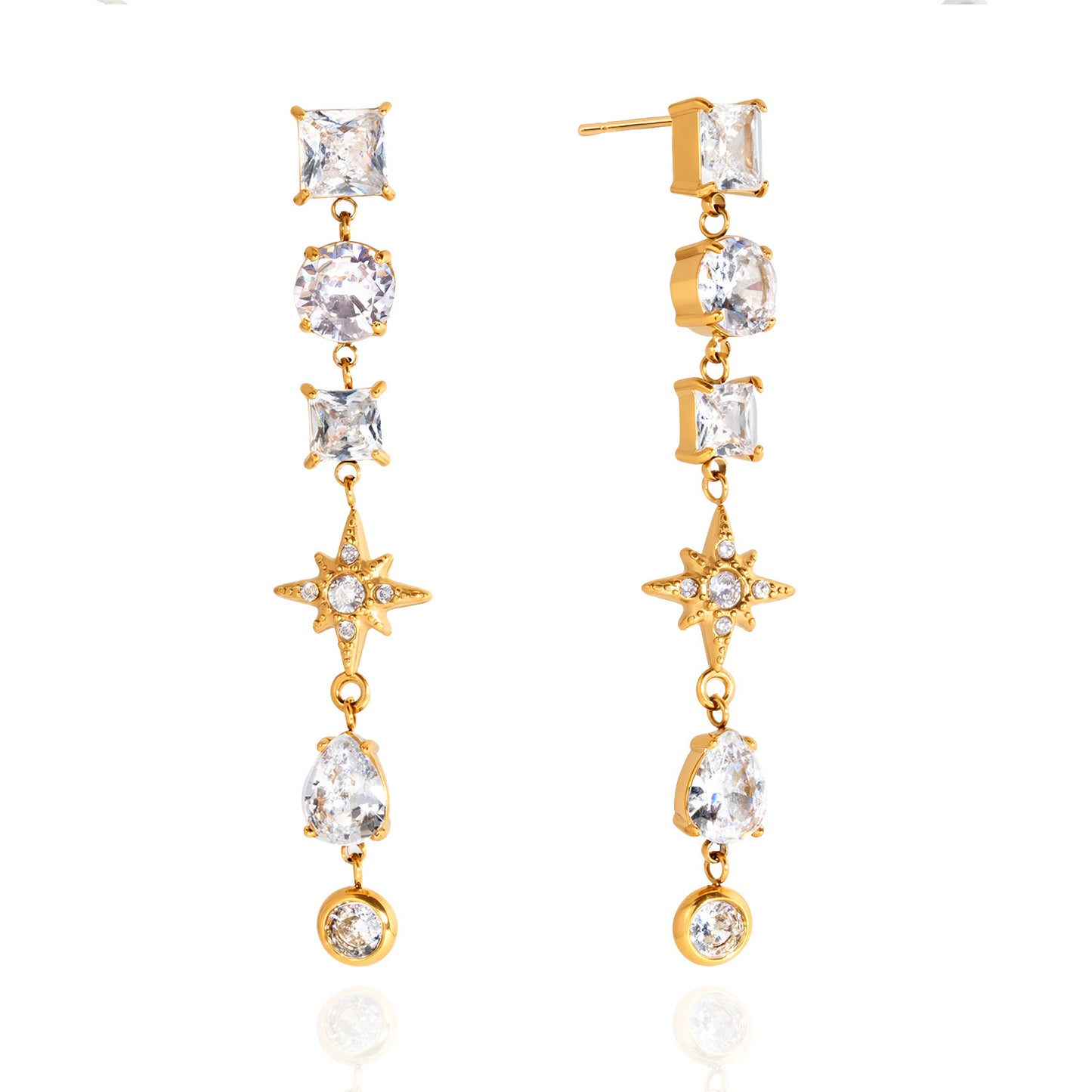 Stainless Steel Cubic Zirconia Long Tassel Stud Earrings