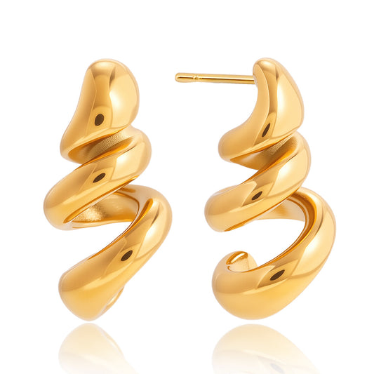 Stainless Steel 18K Gold PVD Spiral Stud Earrings