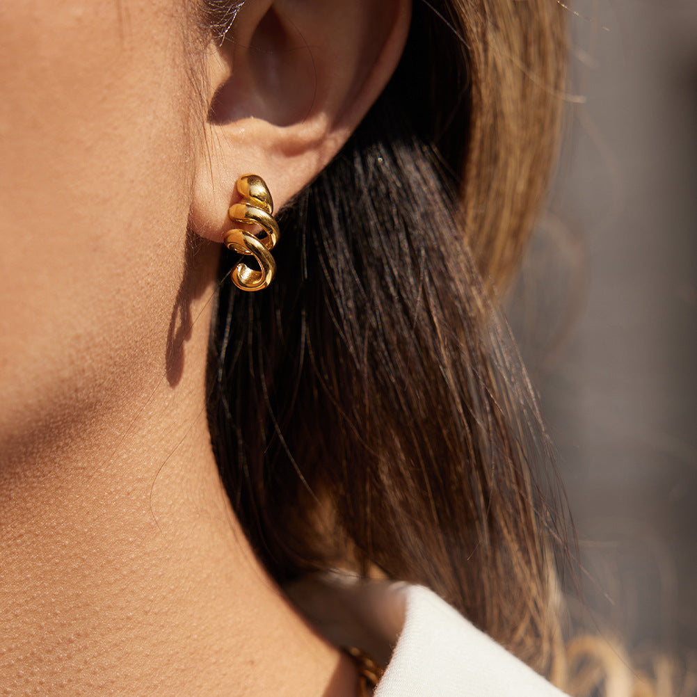 Stainless Steel 18K Gold PVD Spiral Stud Earrings