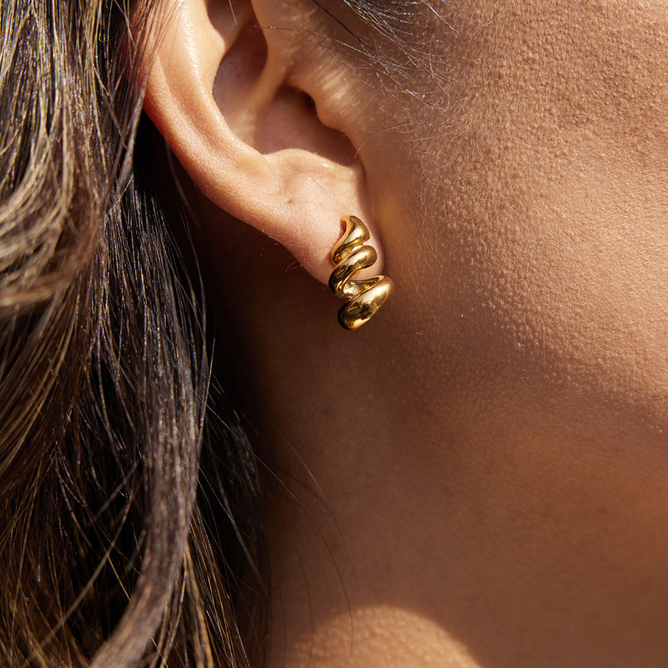 Stainless Steel 18K Gold PVD Spiral Stud Earrings