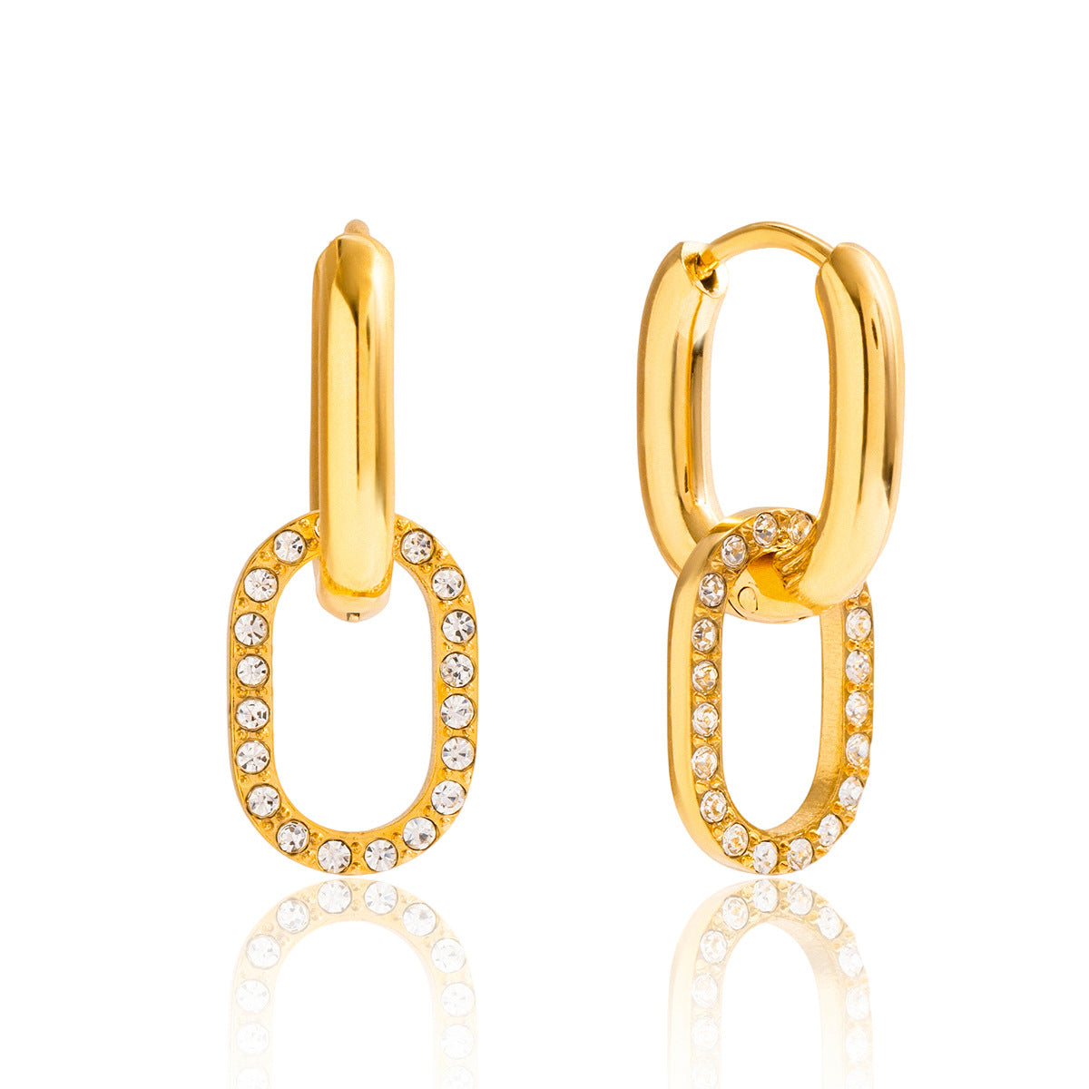 Stainless Steel Classic Style Cubic Zirconia Oval Hoop Earrings