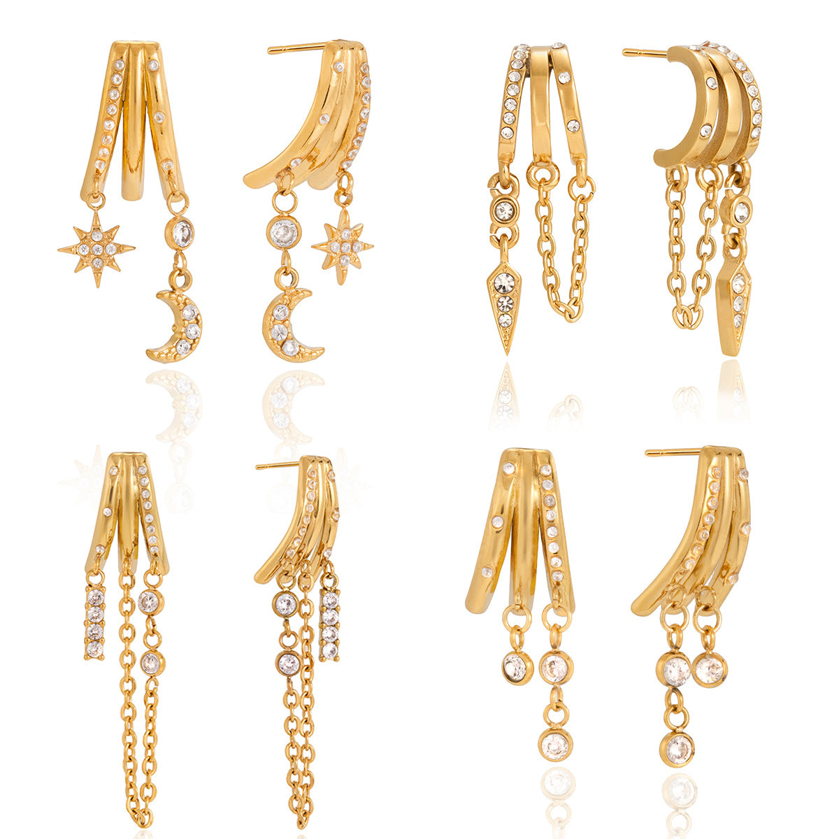 Stainless Steel Earrings with Cubic Zirconia Tassel