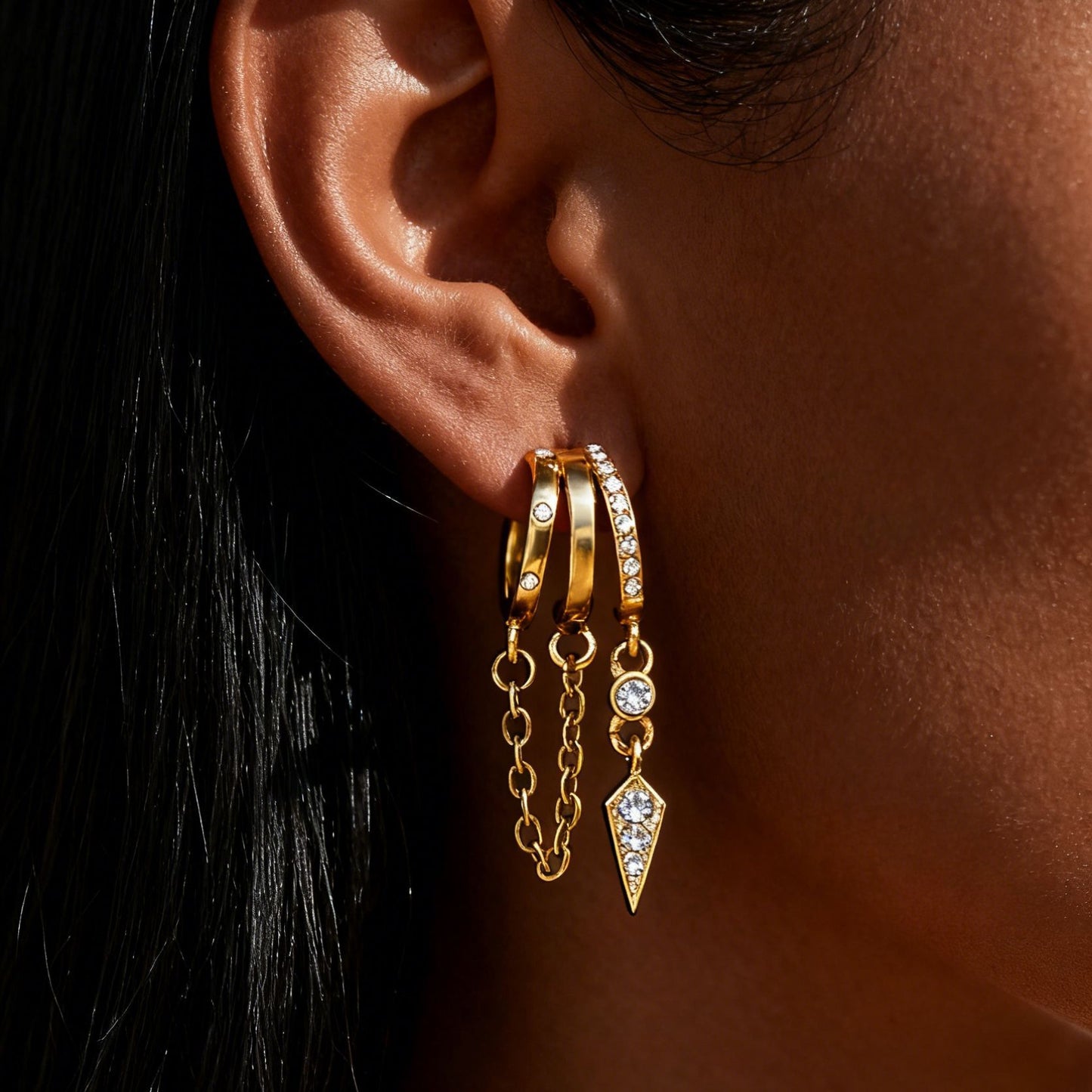 Stainless Steel Earrings with Cubic Zirconia Tassel