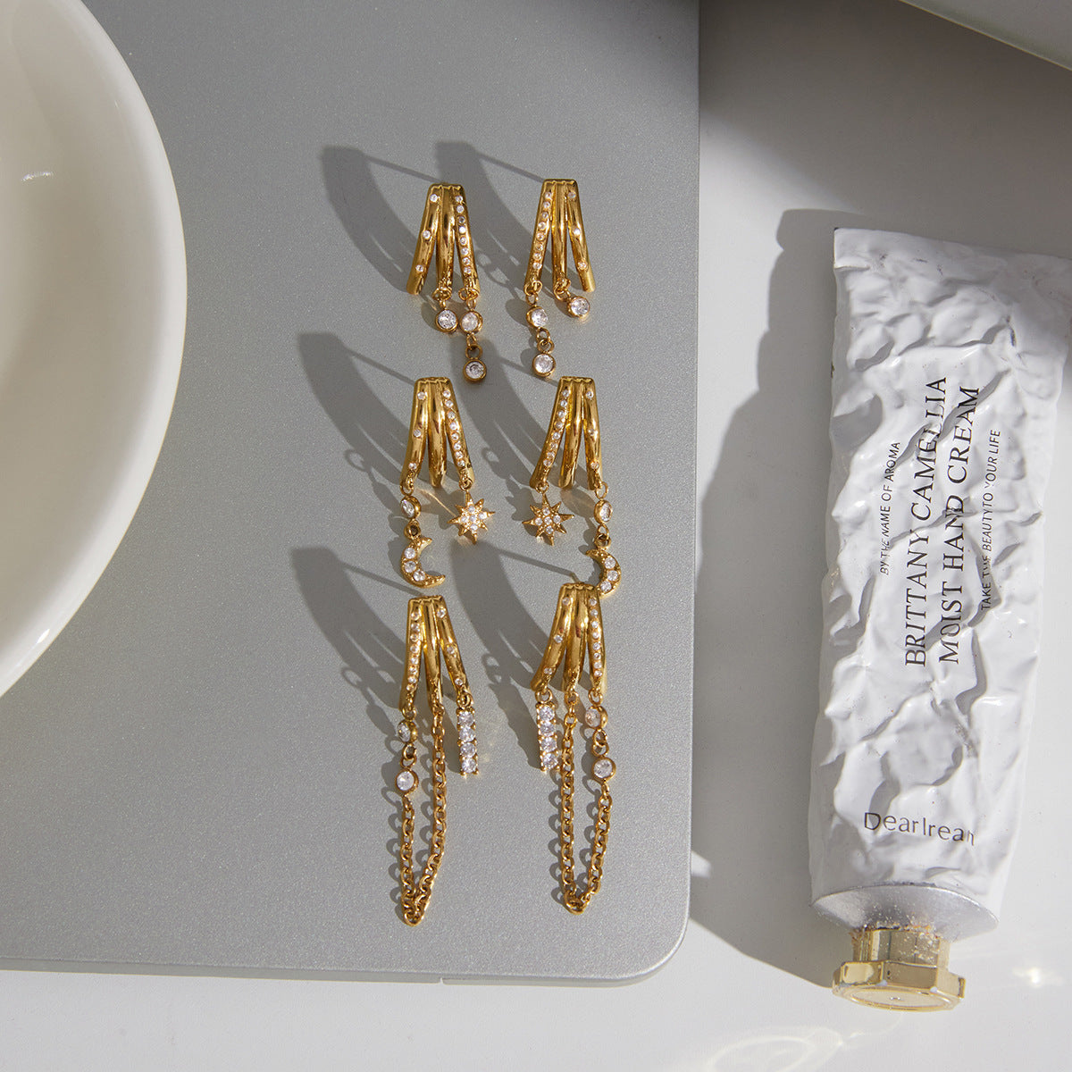 Stainless Steel Earrings with Cubic Zirconia Tassel