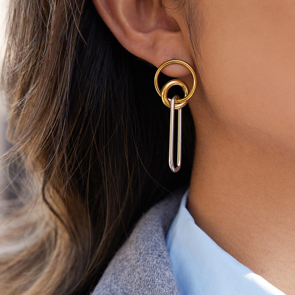 Stainless Steel 18K Gold PVD Geometric Stud Earrings