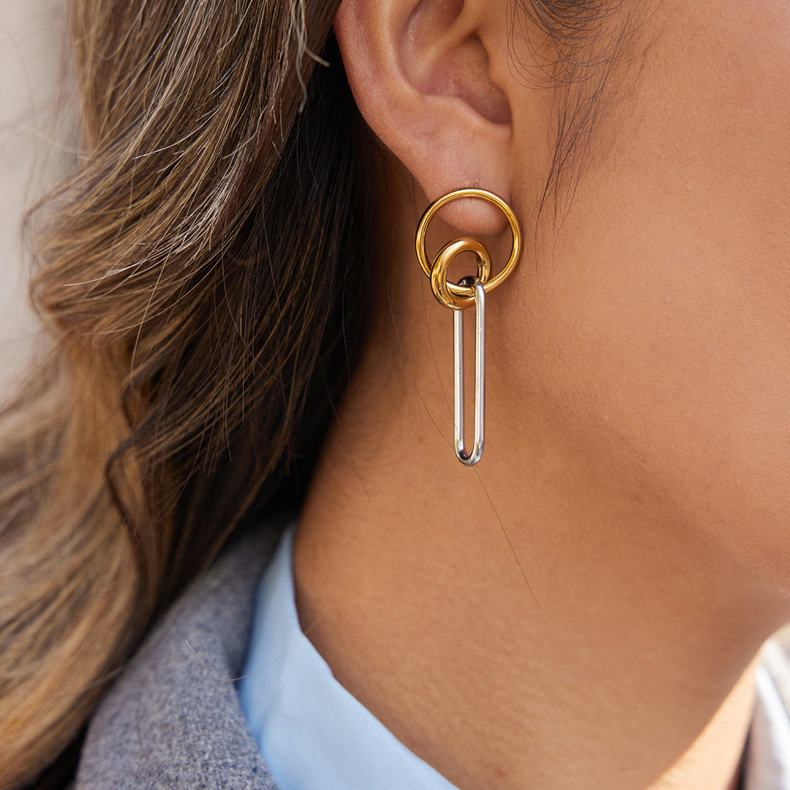 Stainless Steel 18K Gold PVD Geometric Stud Earrings
