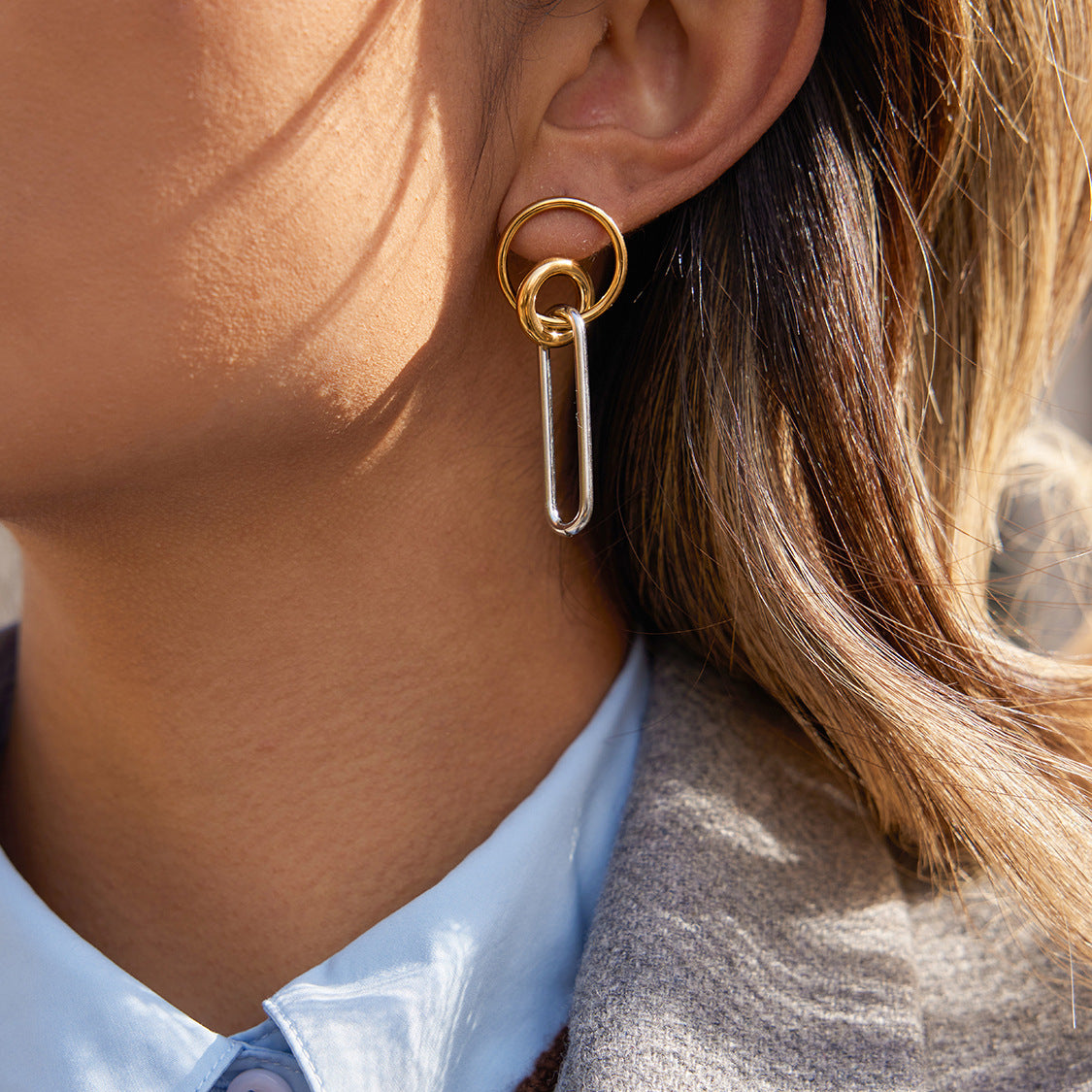 Stainless Steel 18K Gold PVD Geometric Stud Earrings