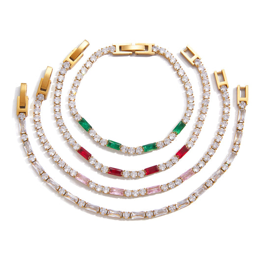 Stainless Steel Rectangular Cubic Zirconia Bracelet