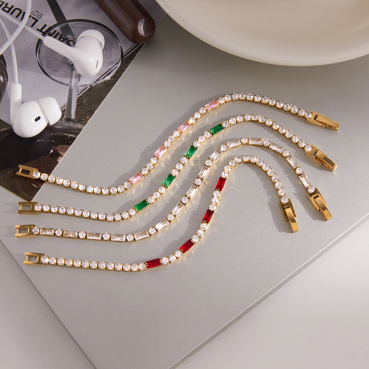 Stainless Steel Rectangular Cubic Zirconia Bracelet