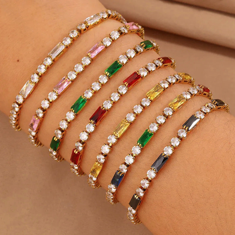 Stainless Steel Rectangular Cubic Zirconia Bracelet