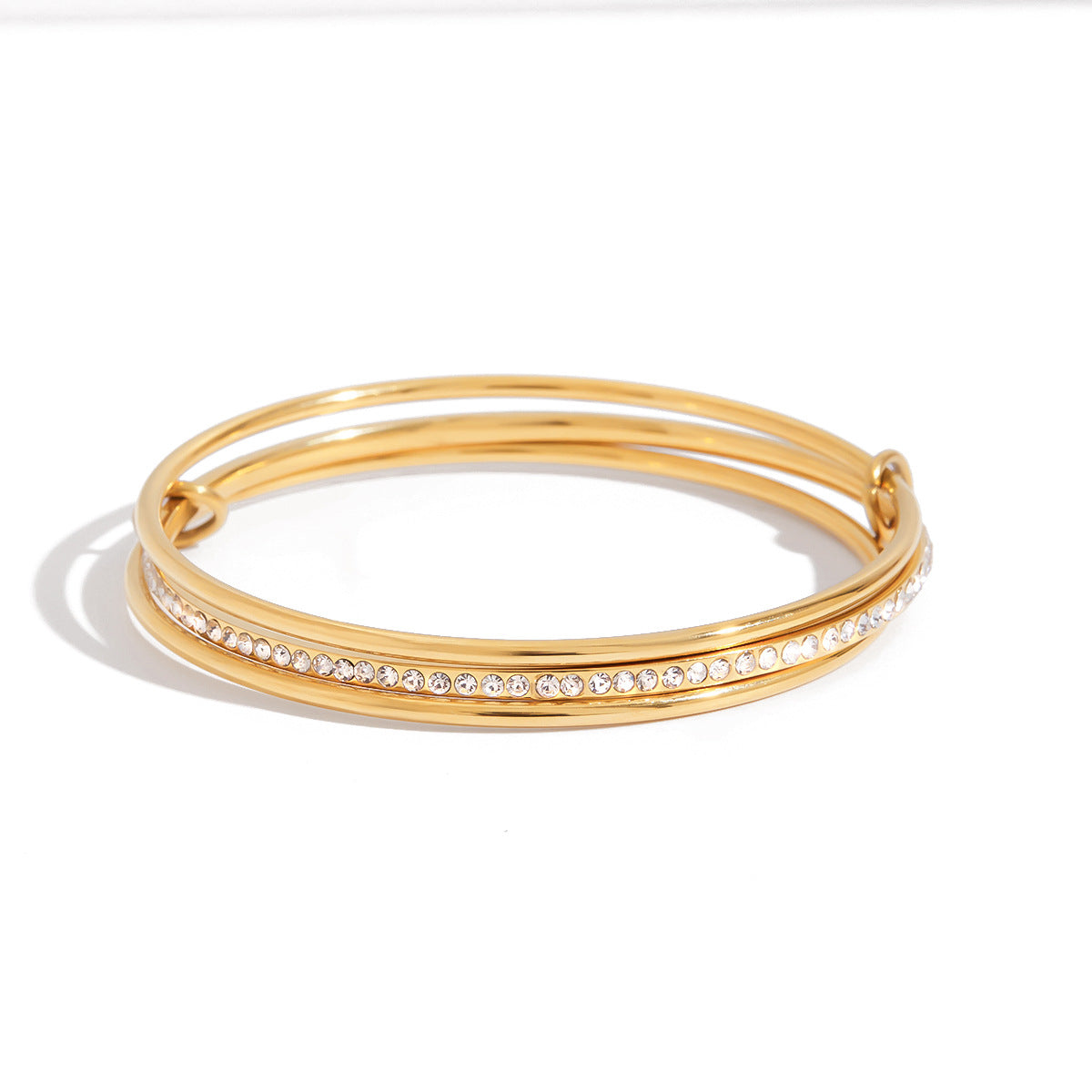 Stainless Steel Three-layer Cubic Zirconia Bangle