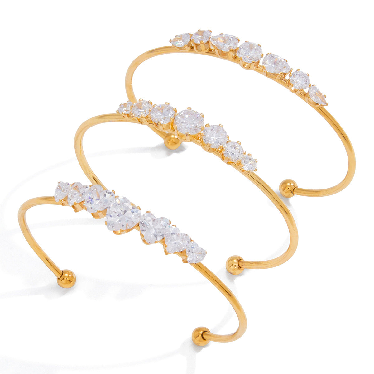 Stainless Steel White Cubic Zirconia Cuff Bracelet