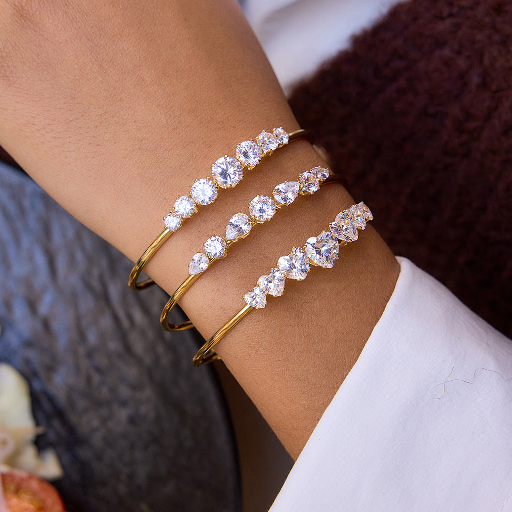Stainless Steel White Cubic Zirconia Cuff Bracelet