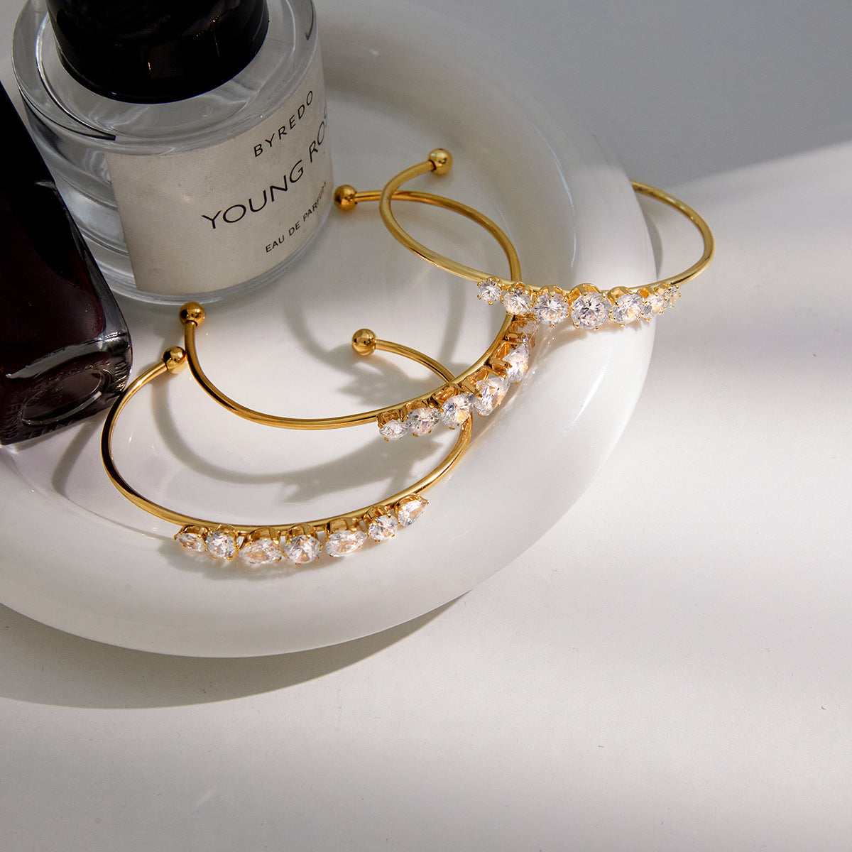 Stainless Steel White Cubic Zirconia Cuff Bracelet