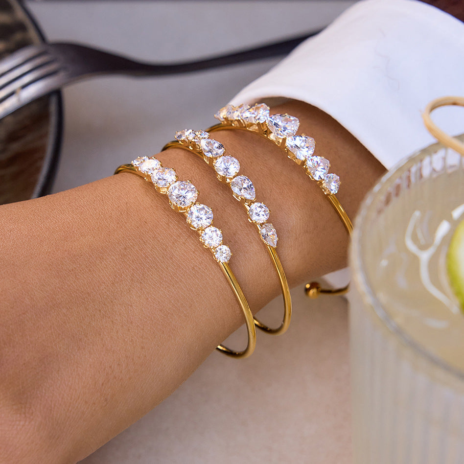 Stainless Steel White Cubic Zirconia Cuff Bracelet