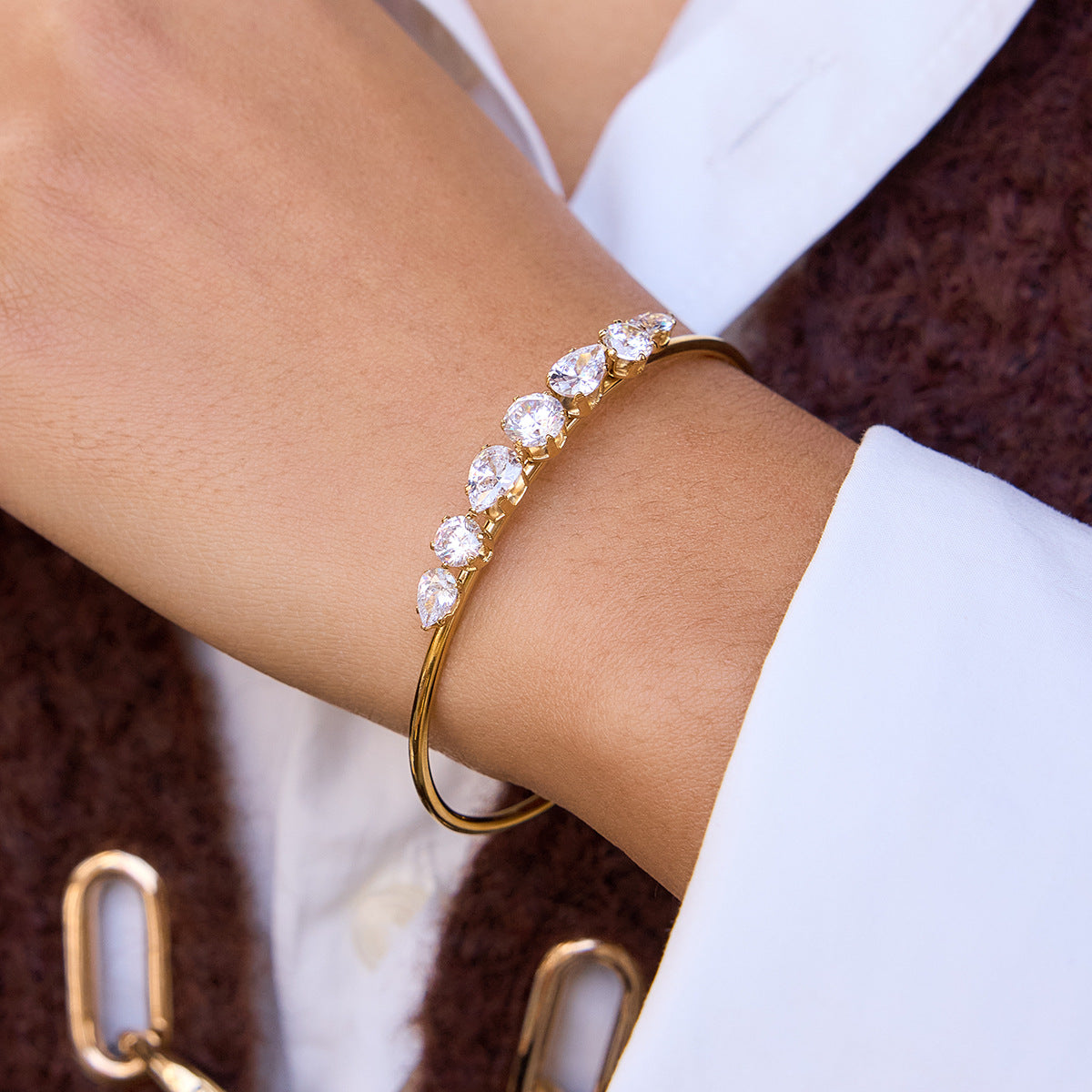 Stainless Steel White Cubic Zirconia Cuff Bracelet