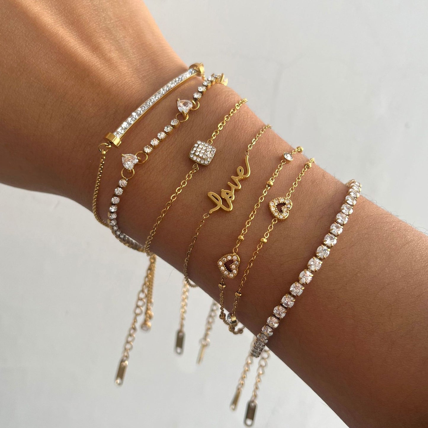 Stainless Steel Small Cube Sugar Heart Bracelet