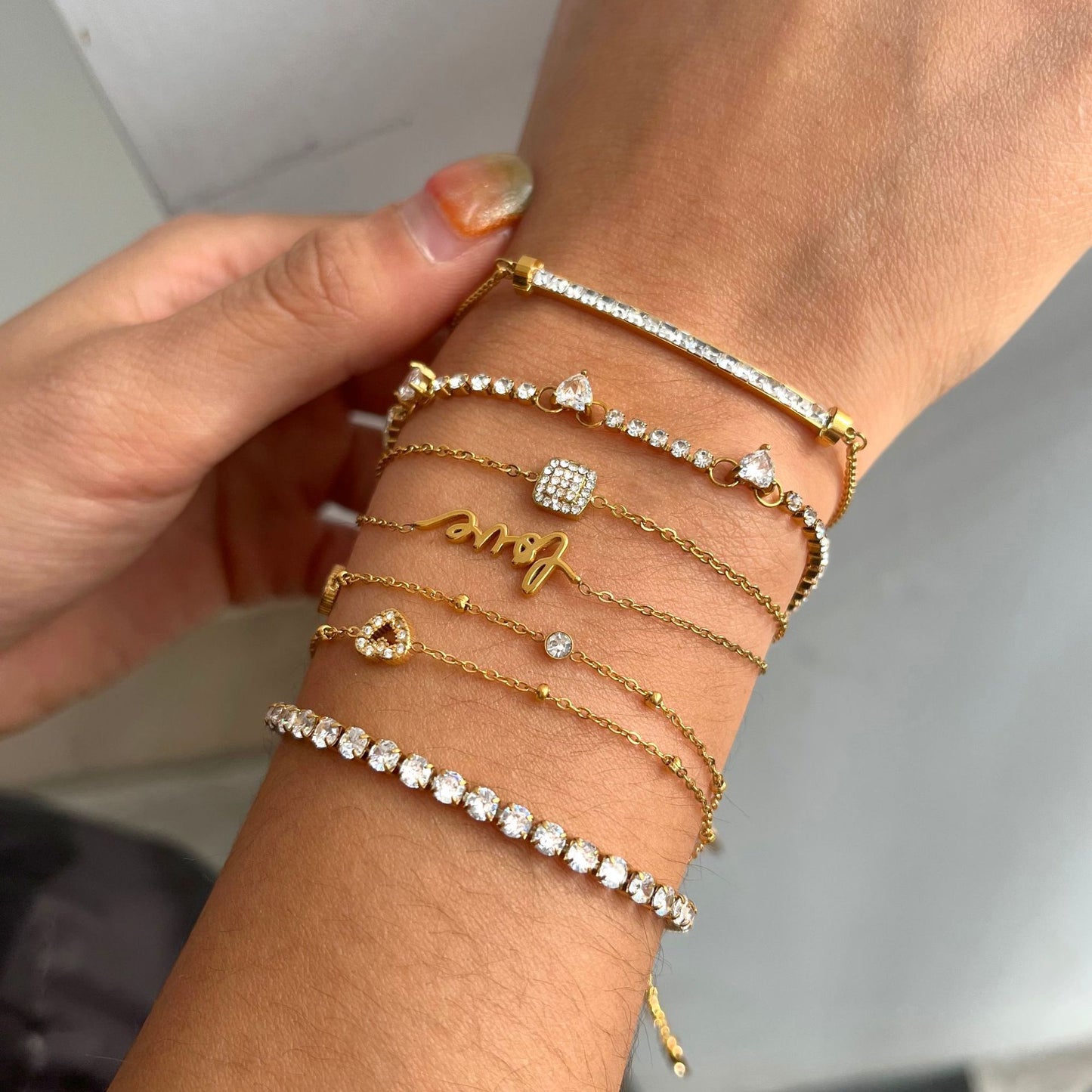 Stainless Steel Small Cube Sugar Heart Bracelet