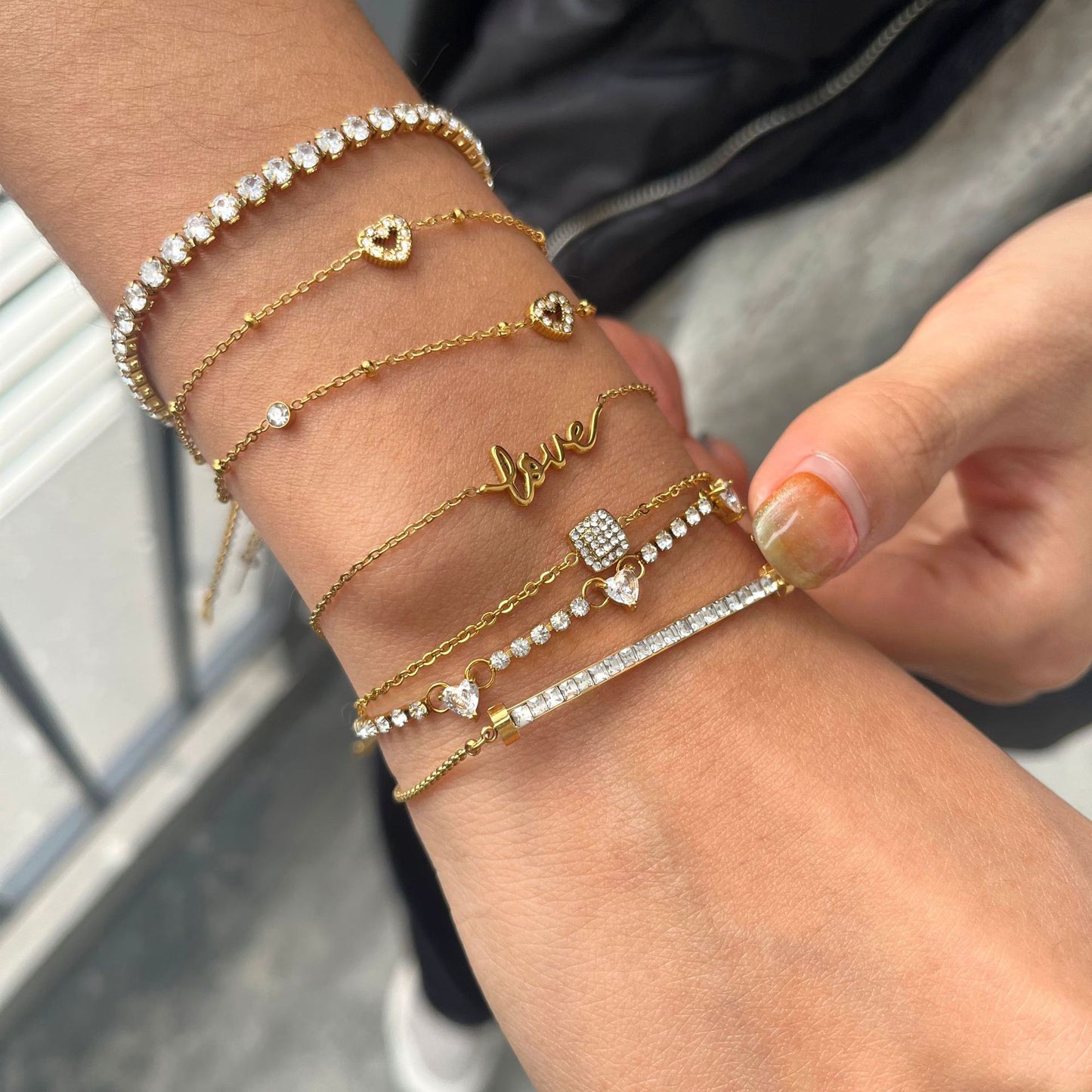 Stainless Steel Small Cube Sugar Heart Bracelet