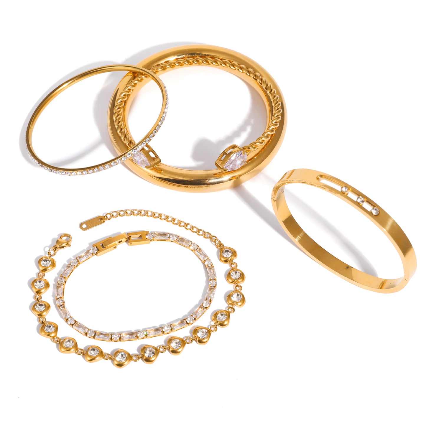 Stainless Steel 18K Gold PVD Cubic Zirconia Bangle
