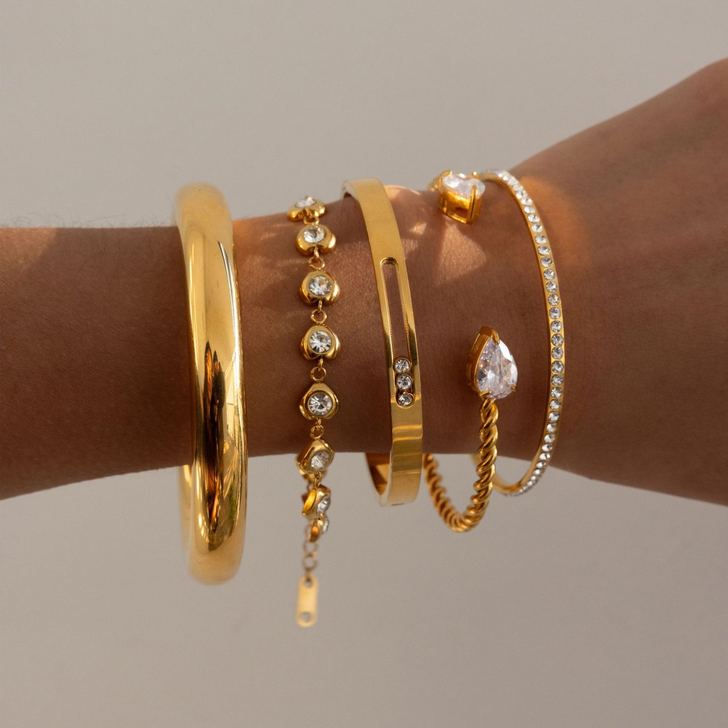 Stainless Steel 18K Gold PVD Cubic Zirconia Bangle