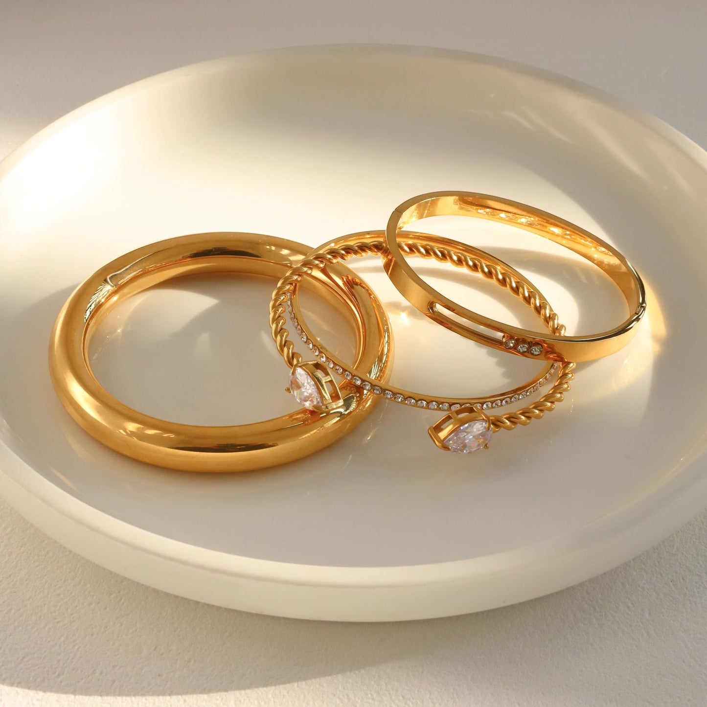 Stainless Steel 18K Gold PVD Cubic Zirconia Bangle