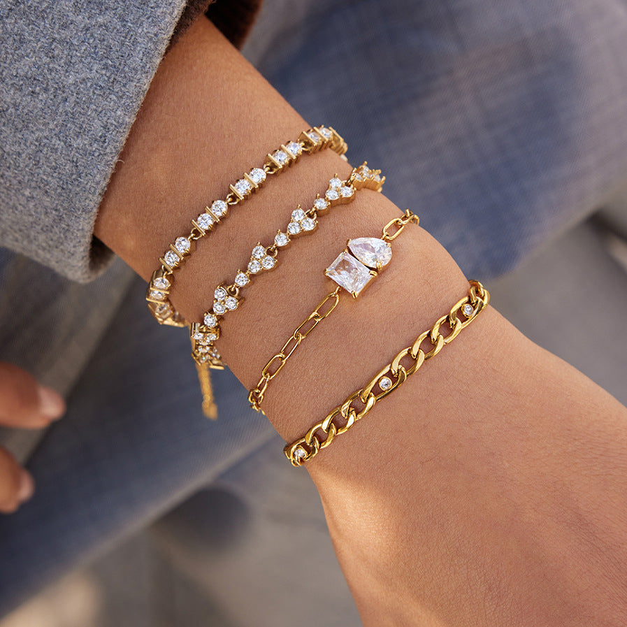 Stainless Steel Triangular CZ Tennis Chain Bracelet