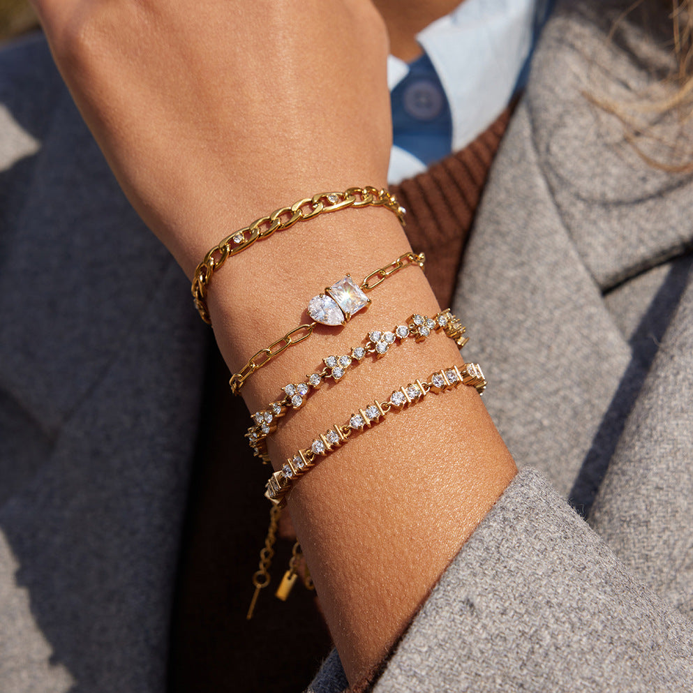 Stainless Steel Triangular CZ Tennis Chain Bracelet