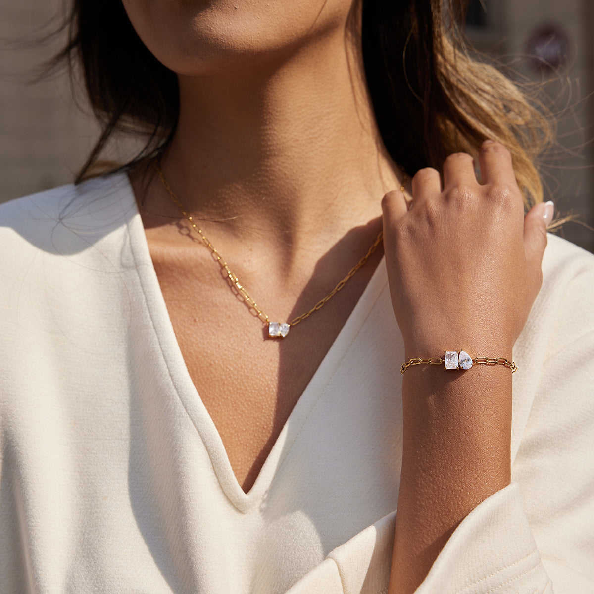 Stainless Steel Triangular CZ Tennis Chain Bracelet