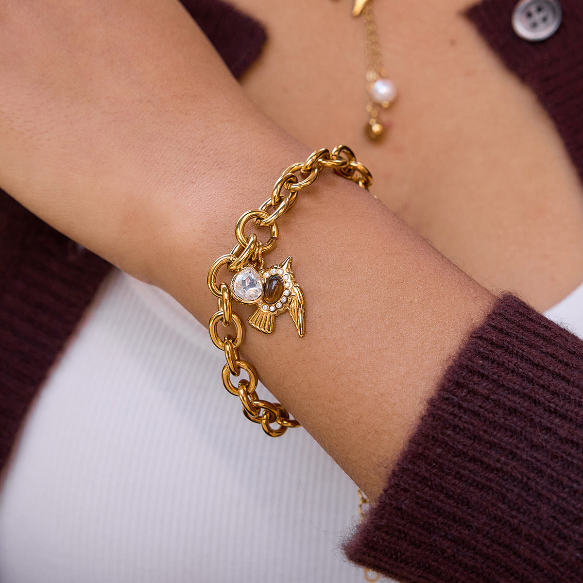 Stainless Steel Flying Bird Stack Bracelet