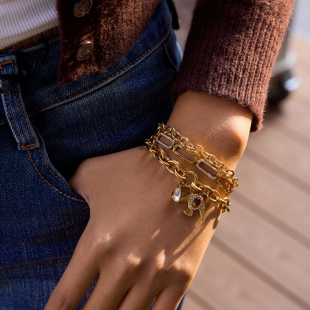 Stainless Steel Flying Bird Stack Bracelet