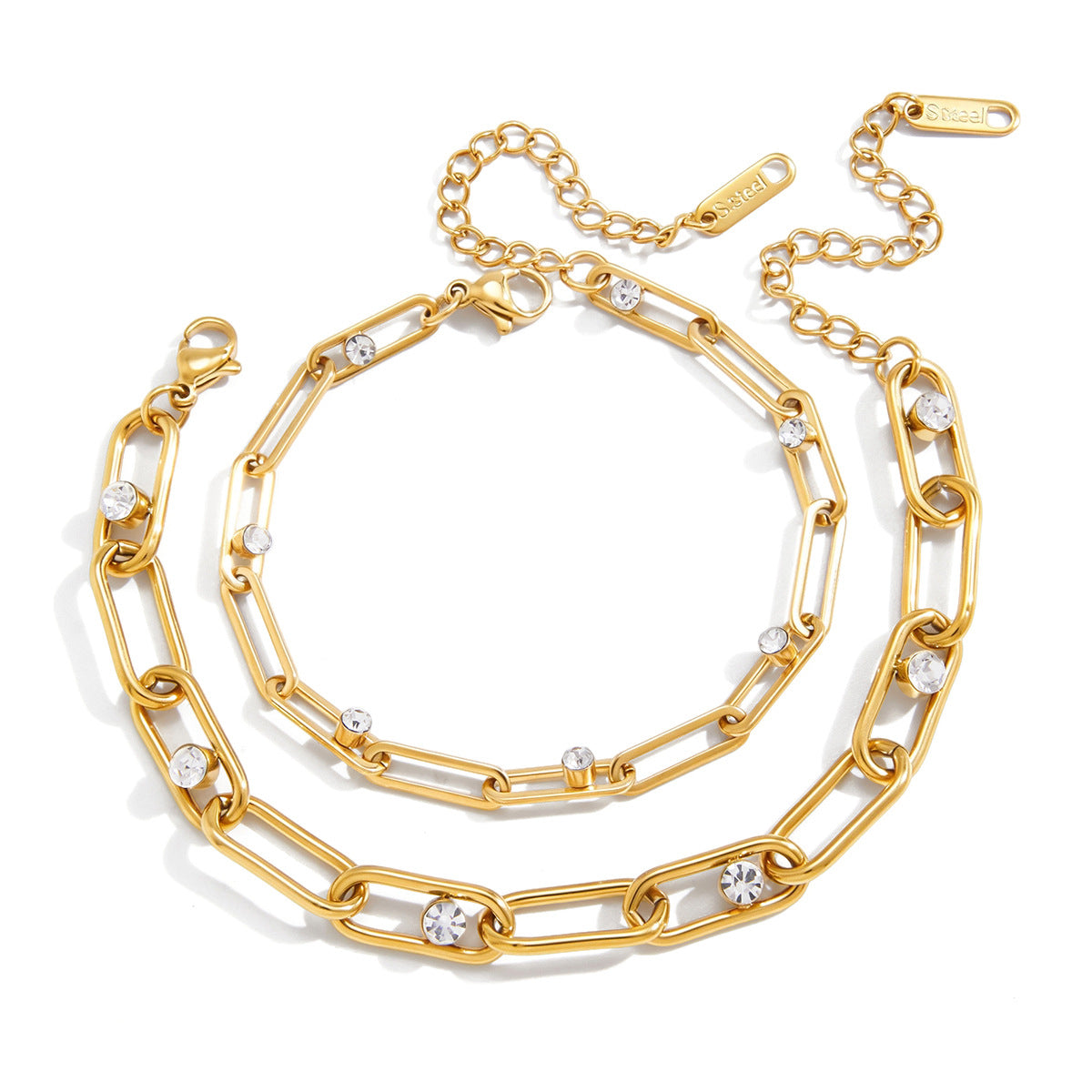 Stainless Steel Cubic Zirconia Paperclip Chain Bracelet