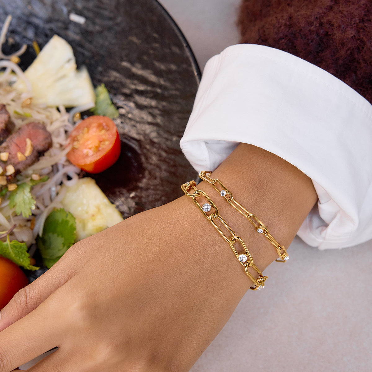 Stainless Steel Cubic Zirconia Paperclip Chain Bracelet