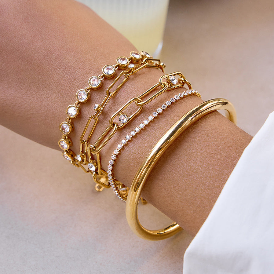 Stainless Steel Cubic Zirconia Paperclip Chain Bracelet