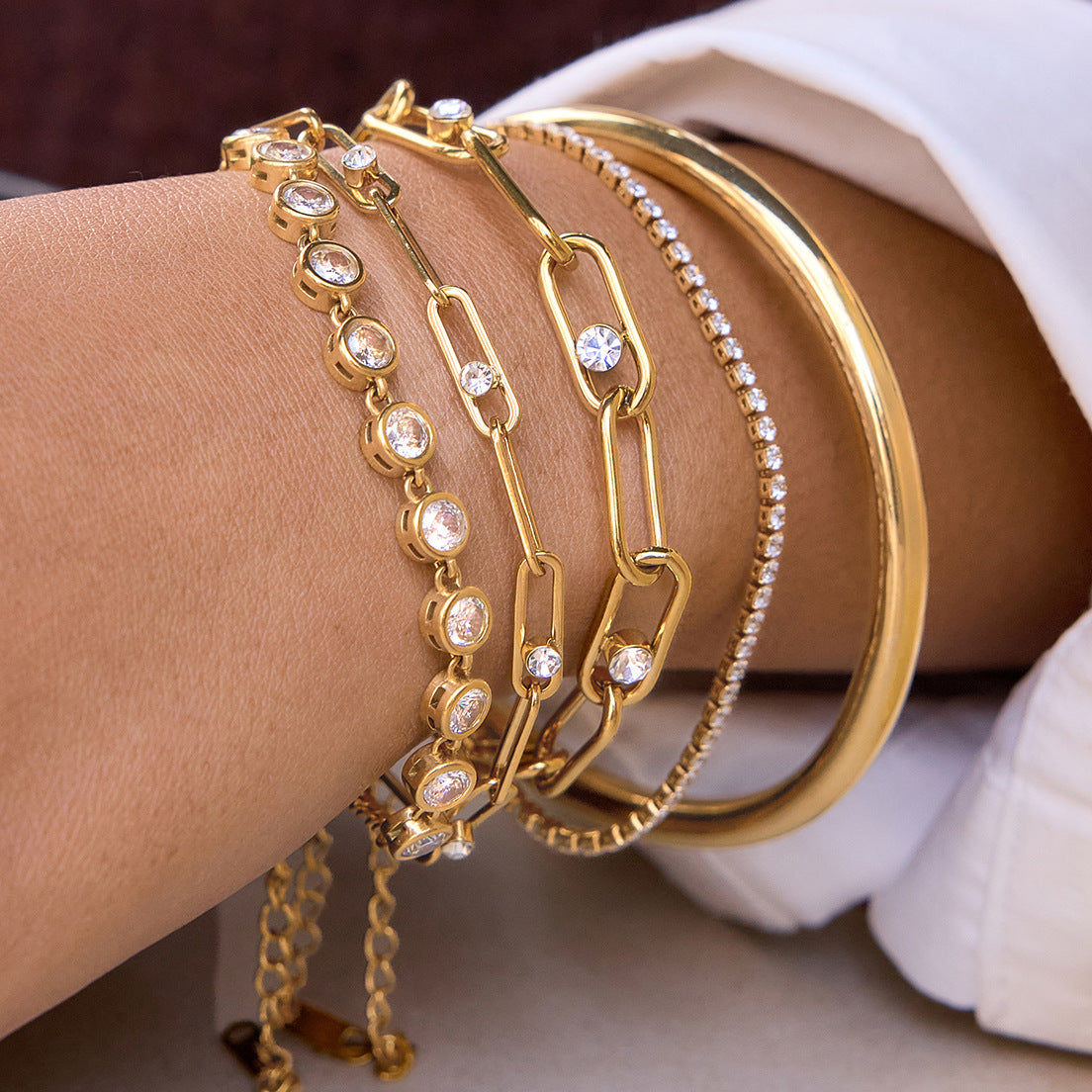 Stainless Steel Cubic Zirconia Paperclip Chain Bracelet