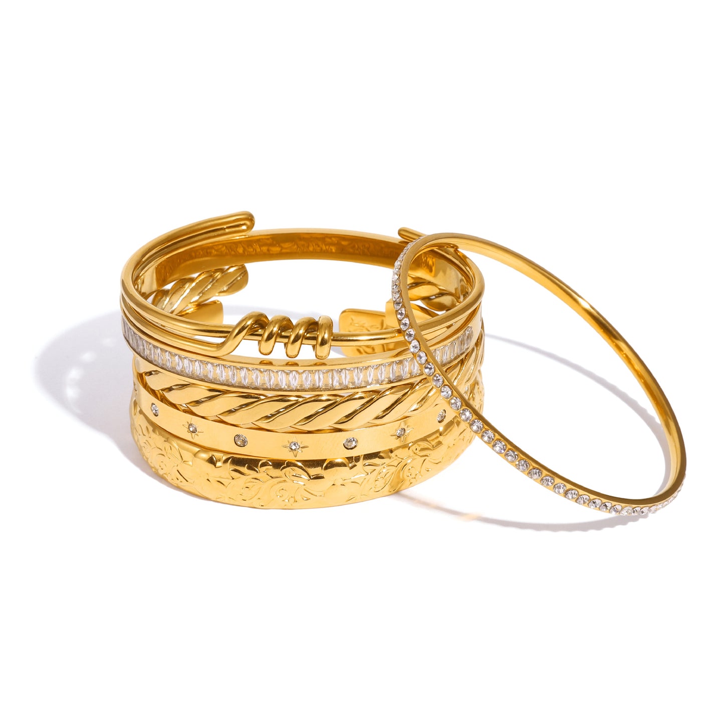 Stainless Steel Cubic Zirconia Bangle Collection
