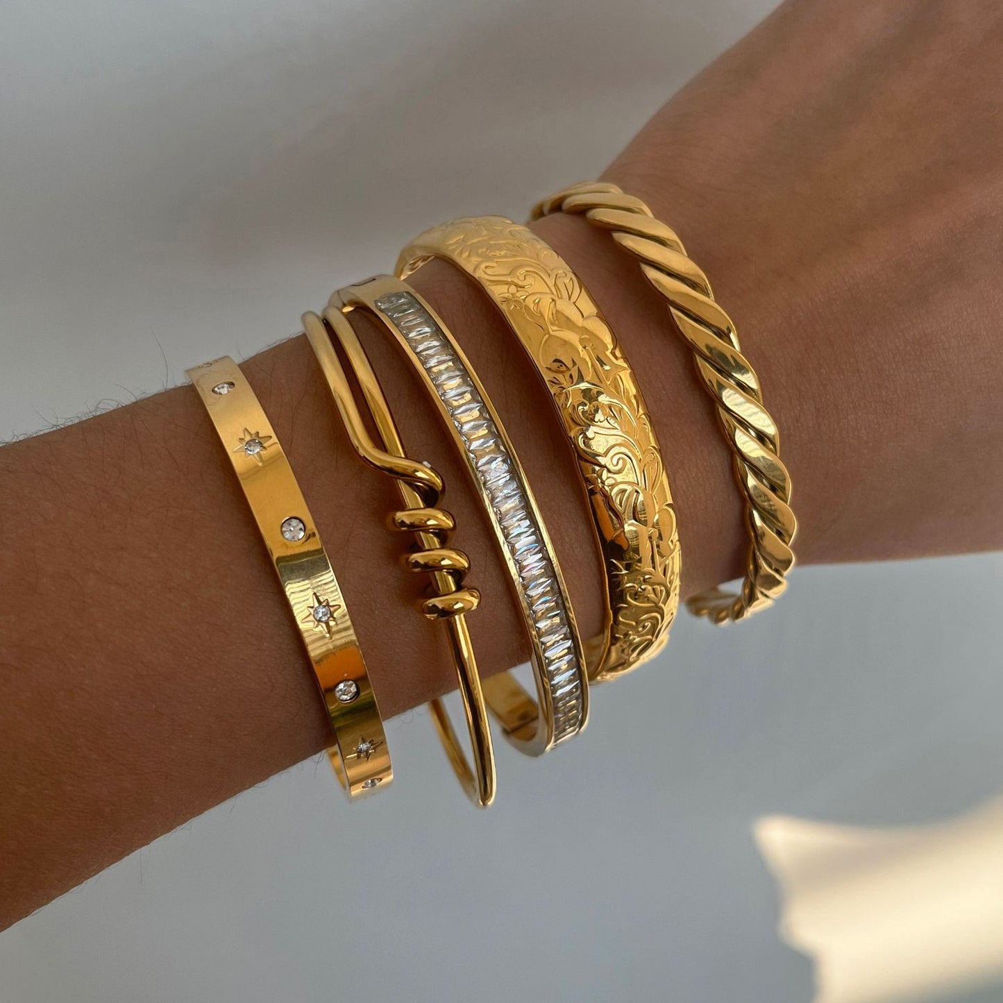 Stainless Steel Cubic Zirconia Bangle Collection