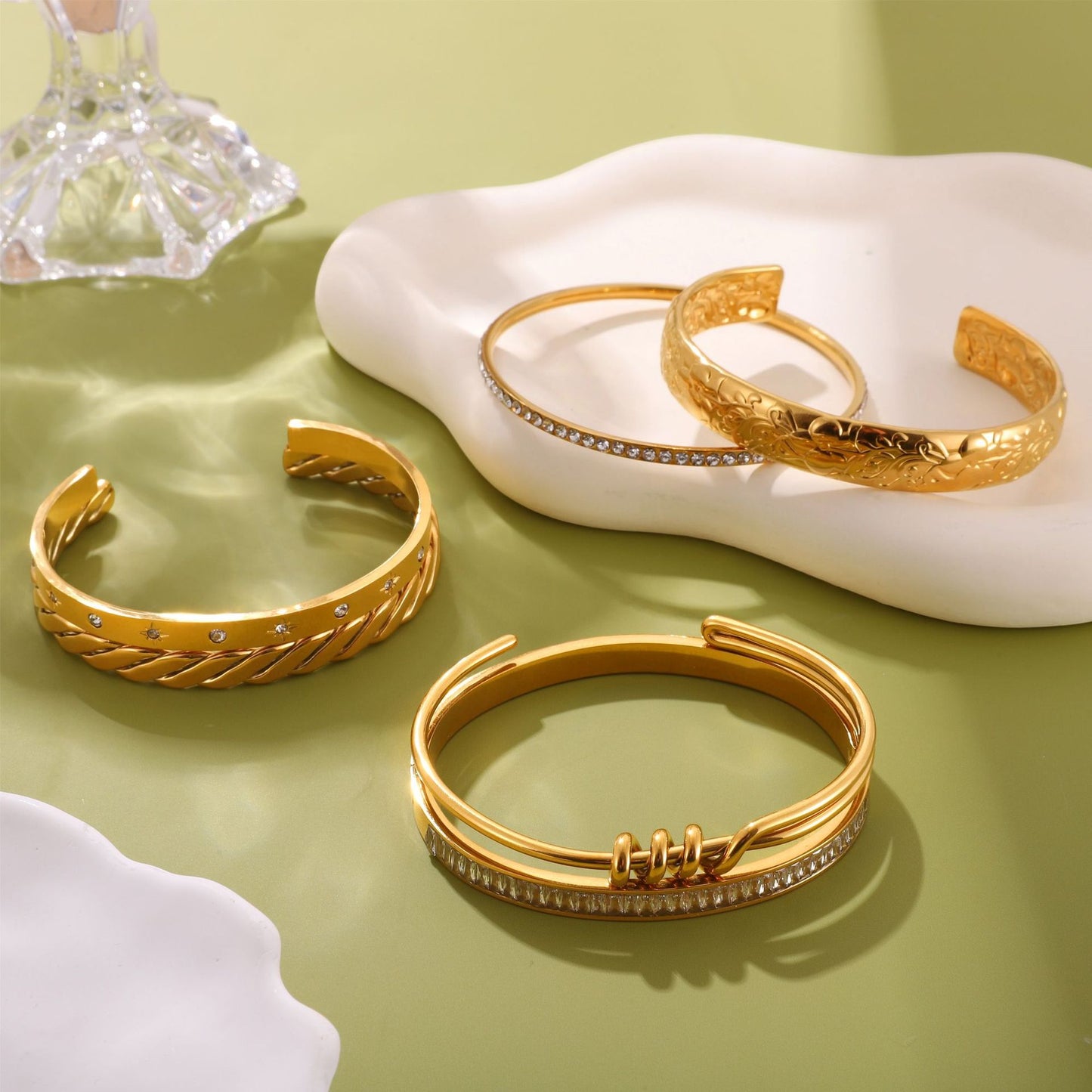 Stainless Steel Cubic Zirconia Bangle Collection