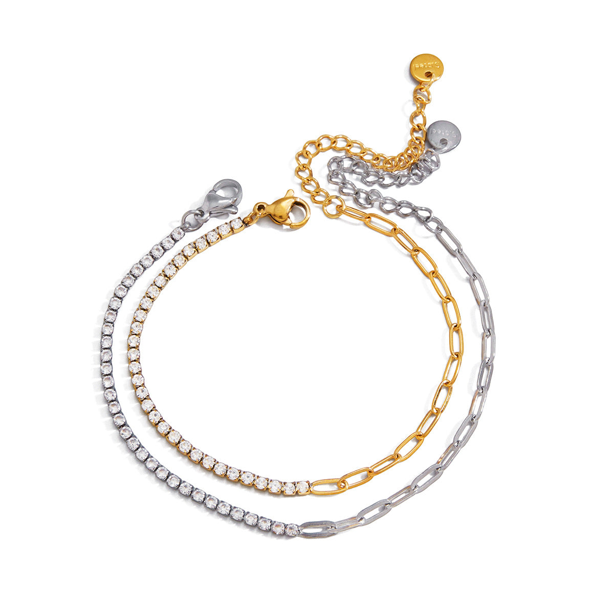 Stainless Steel Rhinestone Splicing Paperclip Chain Bracelet