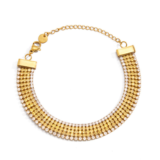 Stainless Steel Band Cubic Zirconia Tennis Chain Bracelet